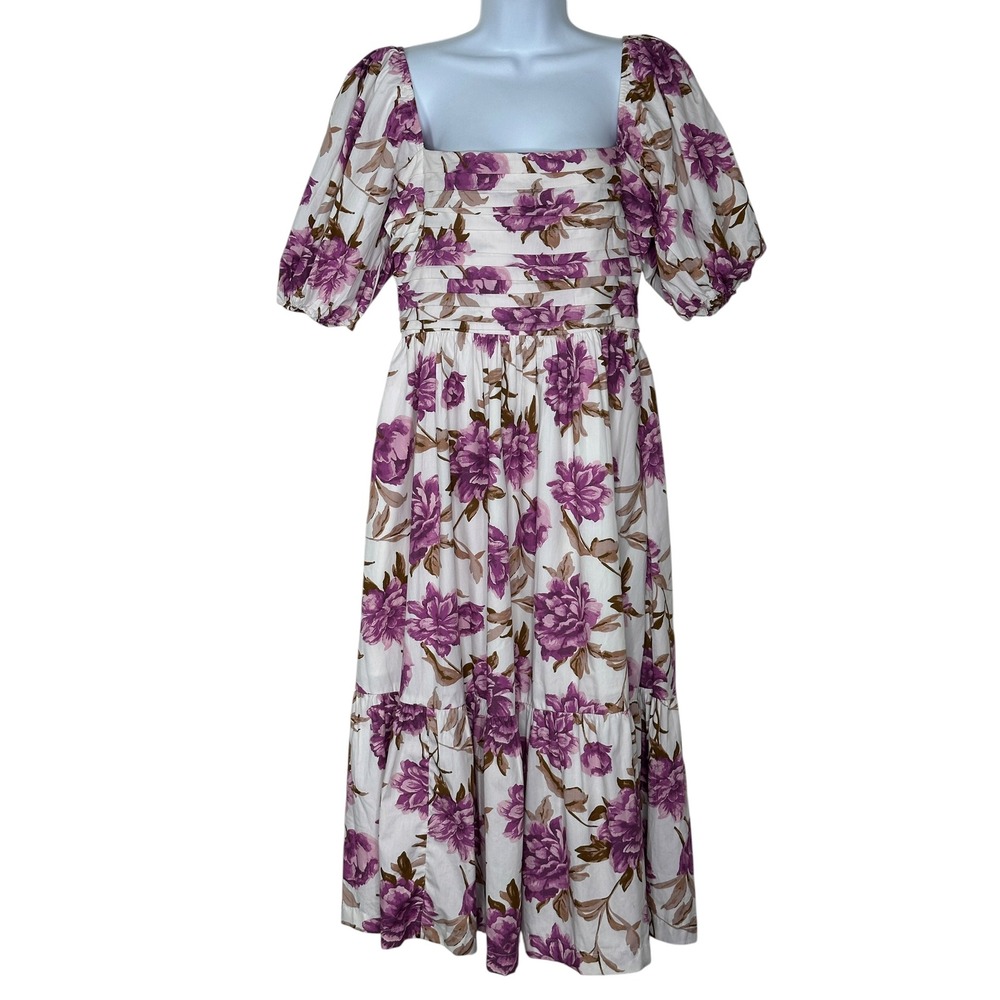 NEW Abercrombie & Fitch Emerson Poplin Puff Sleeve Midi Dress Medium Floral NWT - Picture 2 of 13